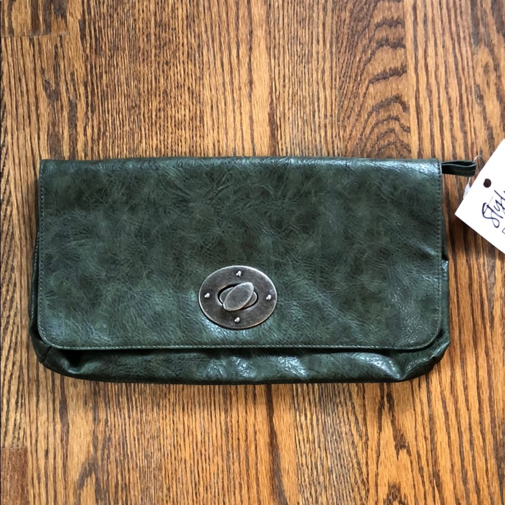 Green faux leather clutch